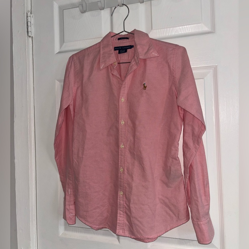 Ralph Lauren Pink Slim Fit Collared Button Down Shirt - size 2